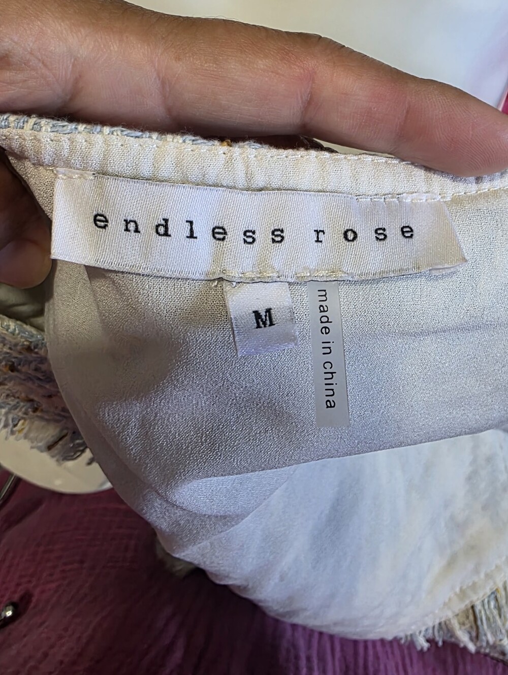 Endless Rose Medium Blue & Cream Tweed Cropped Top – Fringe Detail - Picture 5 of 6